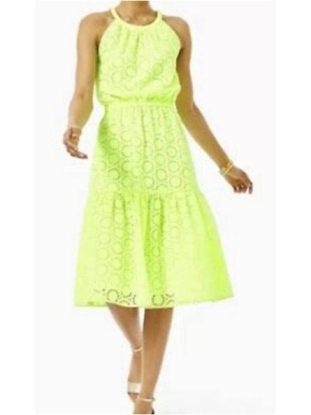 Lilly Pulitzer Neon Yellow Eyelet Halter Dress